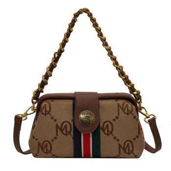 Платнена чанта за рамо за дами, хоризонтална квадратна форма, магнитно закопчаване, вътрешен джоб с цип