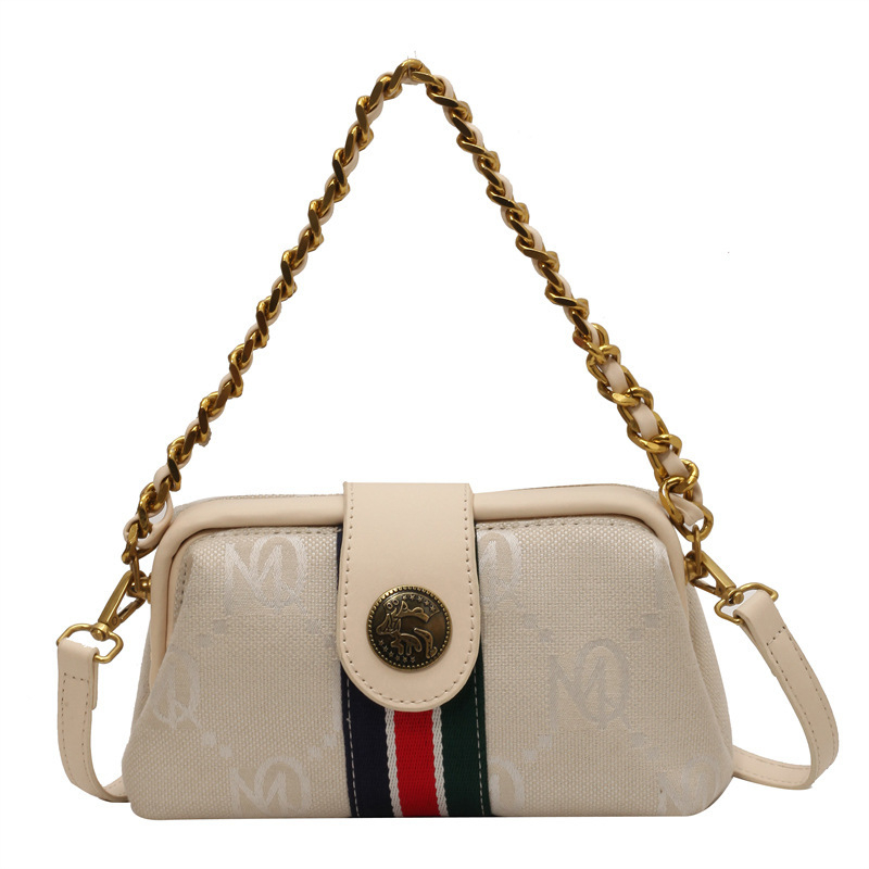 Платнена чанта за рамо за дами, хоризонтална квадратна форма, магнитно закопчаване, вътрешен джоб с цип