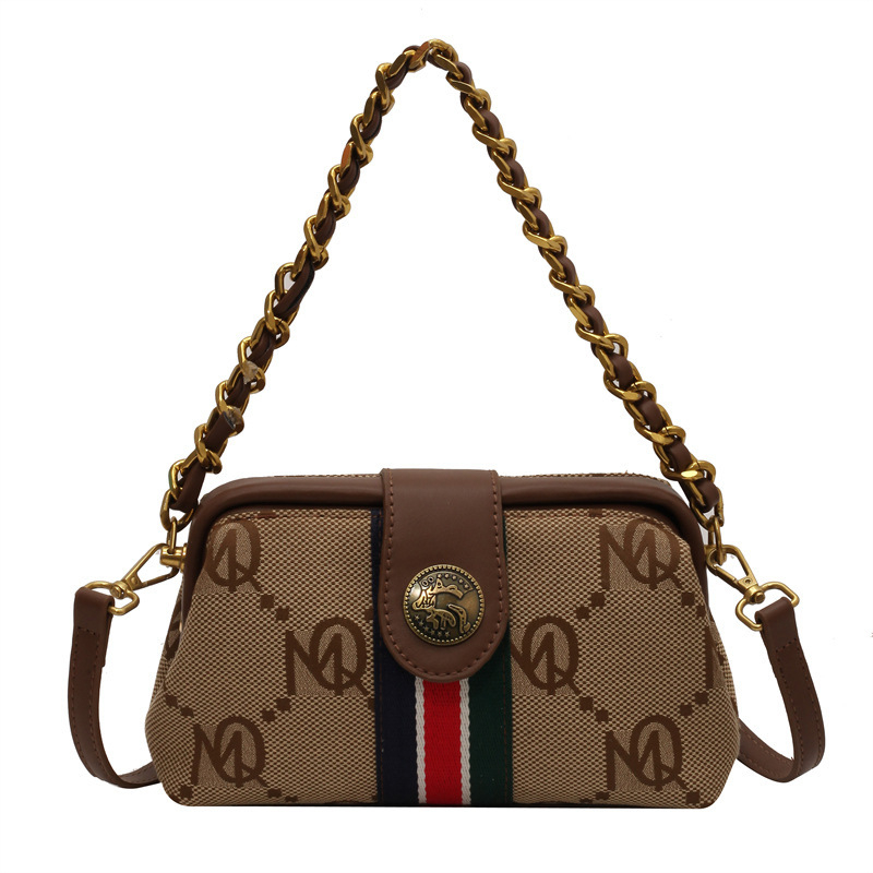 Платнена чанта за рамо за дами, хоризонтална квадратна форма, магнитно закопчаване, вътрешен джоб с цип