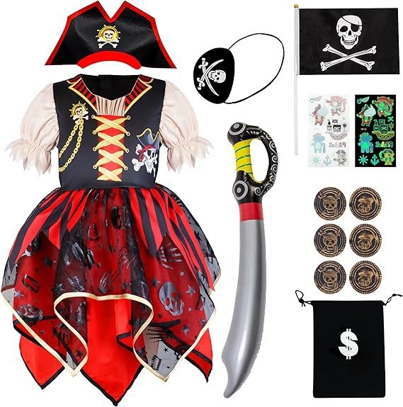 Детски косплей костюм за Хелоуин Pirates of the Caribbean - унисекс, полиестерна тъкан 90-95%, за игри и ролеви изпълнения, пролет 2025