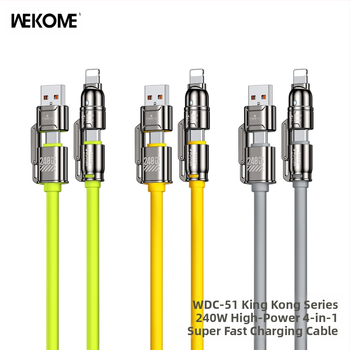 WEKOME 4-в-1 високопроизводителен силиконов кабел за зареждане и пренос на данни, Lightning и Type-C, бързо зареждане, 240W