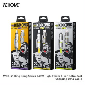 WEKOME 4-в-1 високопроизводителен силиконов кабел за зареждане и пренос на данни, Lightning и Type-C, бързо зареждане, 240W