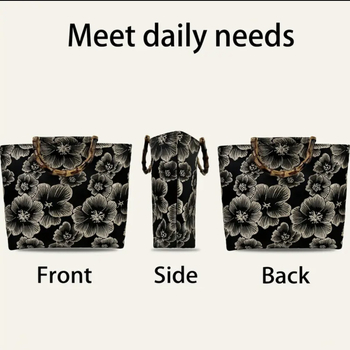 Vászon tote táska bambusz fogantyúval, nemzeti stílusú hímzéssel és cipzárral