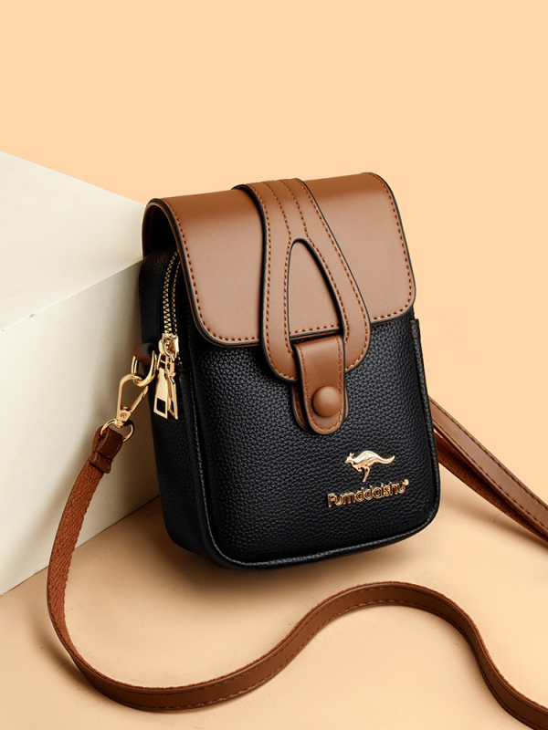 Anchi PU váll- és keresztbody táska, többrétegű rekeszek a telefon és azonosító számára, laminált cipzáras zsebbel, függőleges négyzetes forma, poliészter bélés, 2025 nyár