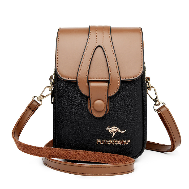 Anchi PU váll- és keresztbody táska, többrétegű rekeszek a telefon és azonosító számára, laminált cipzáras zsebbel, függőleges négyzetes forma, poliészter bélés, 2025 nyár