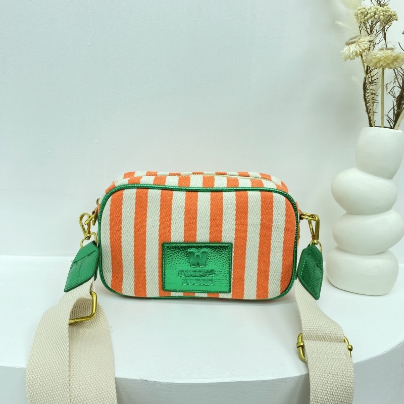 Sieviešu auduma crossbody soma, horizontāla kvadrātiska forma, rāvējslēdzēja atvērums