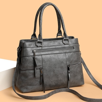 PU bőr tote táska, vízszintes négyszögletes forma, cipzáras nyitás, belső zsebek telefonhoz és ID-hoz — Yang Shun