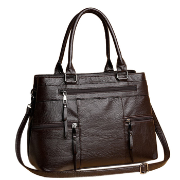 PU bőr tote táska, vízszintes négyszögletes forma, cipzáras nyitás, belső zsebek telefonhoz és ID-hoz — Yang Shun