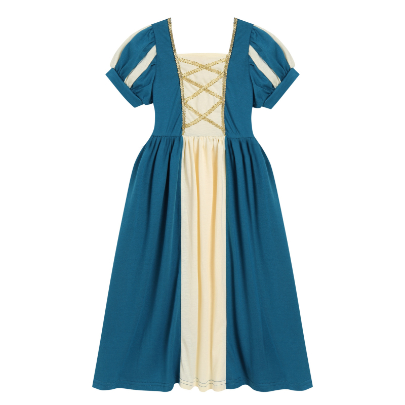 Lányoknak szóló hercegnő-stílusú kötött ruha, rövid ujjú, pamut-keverék, 85% pamut, bélés 100%, 3–8 éveseknek