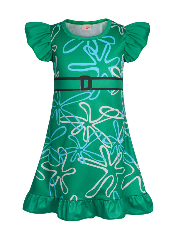 Dječja princes haljina s karikaturnim printom, Milk Silk materijal, 80% poliester, za proljeće i ljeto, uzrast 3–8 godina, proljetna 2024 kolekcija