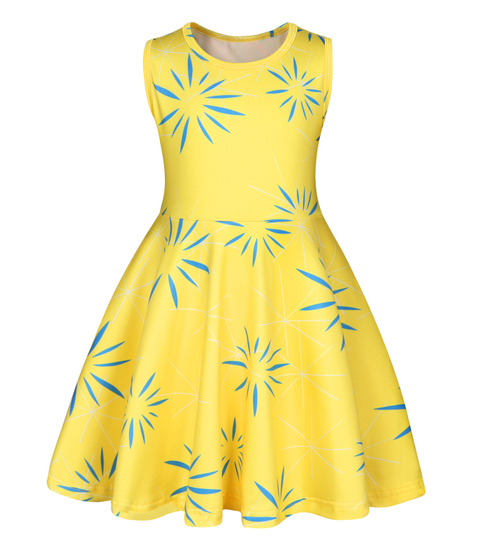 Dječja princes haljina s karikaturnim printom, Milk Silk materijal, 80% poliester, za proljeće i ljeto, uzrast 3–8 godina, proljetna 2024 kolekcija