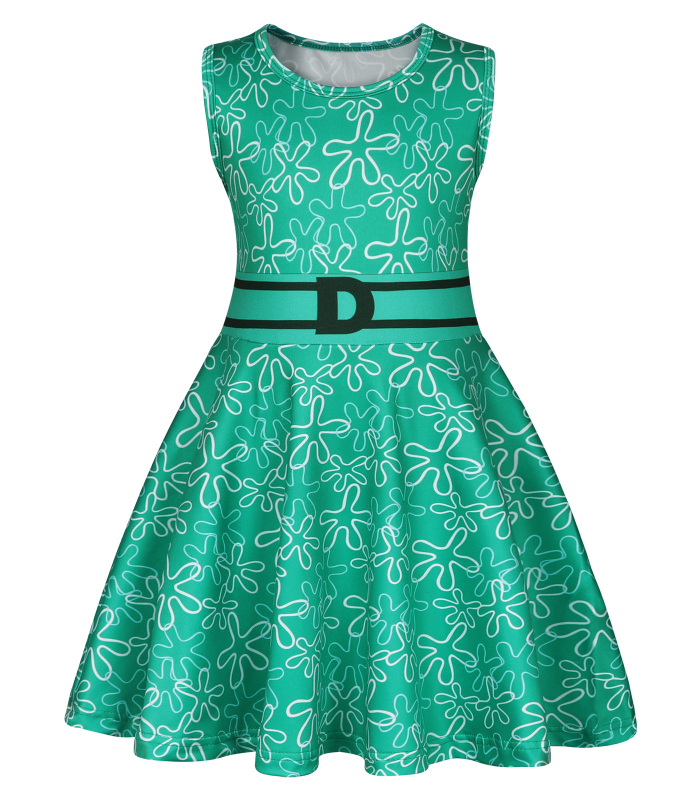 Dječja princes haljina s karikaturnim printom, Milk Silk materijal, 80% poliester, za proljeće i ljeto, uzrast 3–8 godina, proljetna 2024 kolekcija