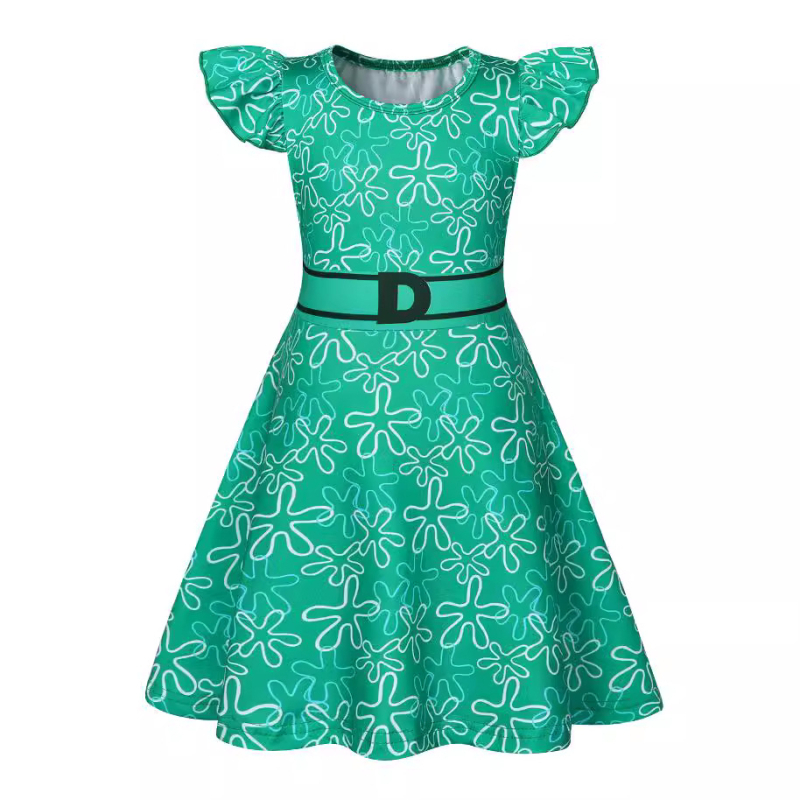 Dječja princes haljina s karikaturnim printom, Milk Silk materijal, 80% poliester, za proljeće i ljeto, uzrast 3–8 godina, proljetna 2024 kolekcija