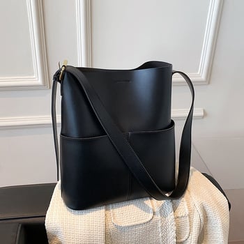 Geantă bucket bag pentru femei, material PU cu căptușeală PU, stil urban simplu, formă orizontală pătrată, Primăvara 2022