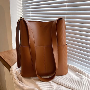 Geantă bucket bag pentru femei, material PU cu căptușeală PU, stil urban simplu, formă orizontală pătrată, Primăvara 2022