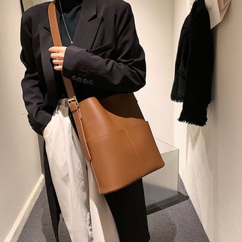 Geantă bucket bag pentru femei, material PU cu căptușeală PU, stil urban simplu, formă orizontală pătrată, Primăvara 2022