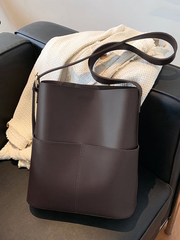 Geantă bucket bag pentru femei, material PU cu căptușeală PU, stil urban simplu, formă orizontală pătrată, Primăvara 2022
