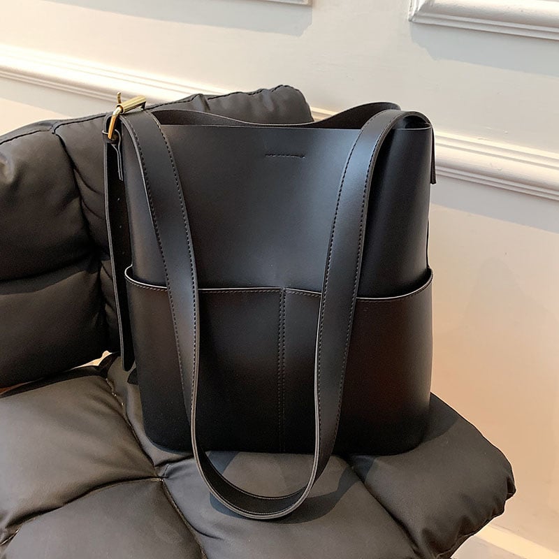 Geantă bucket bag pentru femei, material PU cu căptușeală PU, stil urban simplu, formă orizontală pătrată, Primăvara 2022