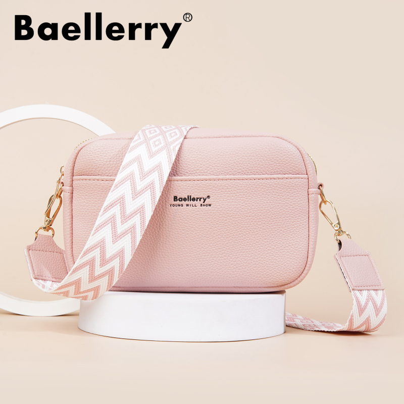 Baellerry PU малка квадратна чанта с цип, презрамка за рамо, мека конструкция, джоб за телефон