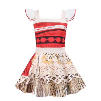 Moana-εμπνευσμένο φόρεμα πριγκιπίας με δαντέλα για κορίτσια, με τιράντες, 100% πολυεστέρας, για ηλικίες 3–8 ετών, Φθινόπωρο 2024