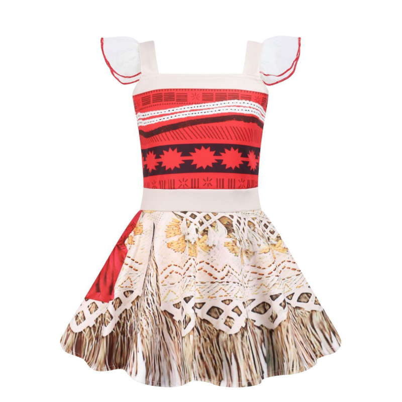 Moana-ihletésű hercegnői csipkés gyerekruha vállpántos, 100% poliészter, 3–8 éveseknek, 2024 ősz