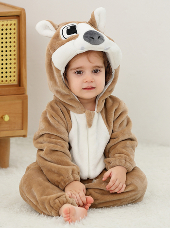 MICHLEY βρεφικό ολόσωμο φορμάκι φλάνελ με ζωϊκό σχέδιο – φθινοπωρινή/χειμερινή σεζόν, μακρυμάνικο, κλείσιμο με φερμουάρ