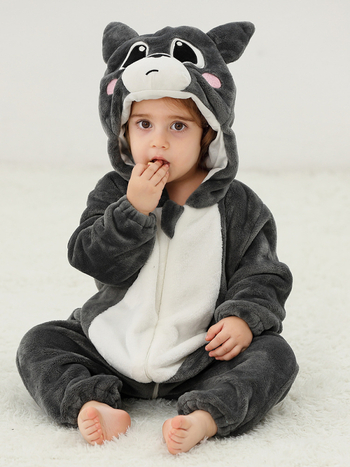 MICHLEY βρεφικό ολόσωμο φορμάκι φλάνελ με ζωϊκό σχέδιο – φθινοπωρινή/χειμερινή σεζόν, μακρυμάνικο, κλείσιμο με φερμουάρ