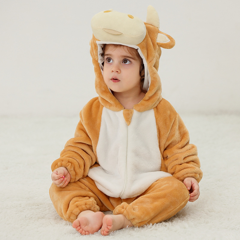 MICHLEY βρεφικό ολόσωμο φορμάκι φλάνελ με ζωϊκό σχέδιο – φθινοπωρινή/χειμερινή σεζόν, μακρυμάνικο, κλείσιμο με φερμουάρ