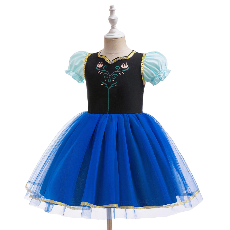 Frozen Anna hercegnő gyerekeknek – pliszírozott cosplay ruha színpadi viselethez, bélés pamut, külső anyag 65% poliészter, 35% pamut, pamutkeverék anyag, 3–8 éveseknek