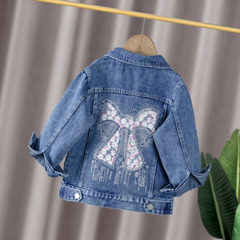 Dječja džins jakna za djevojčice, princes stil, proljeće 2025, tkanina pamuk-džin, kvadratni ovratnik