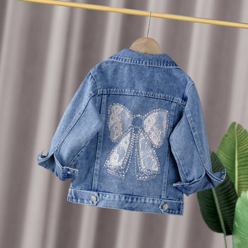 Dječja džins jakna za djevojčice, princes stil, proljeće 2025, tkanina pamuk-džin, kvadratni ovratnik