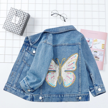 Dječja džins jakna za djevojčice, princes stil, proljeće 2025, tkanina pamuk-džin, kvadratni ovratnik