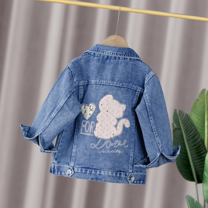 Dječja džins jakna za djevojčice, princes stil, proljeće 2025, tkanina pamuk-džin, kvadratni ovratnik