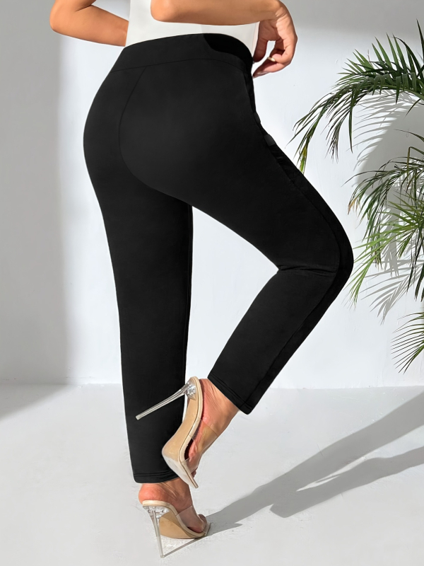 Moterų pieštuko kelnes iš tampraus audinio poliesterio/elastano, vidurio juosmens, mikroelastikas, koliažo siuvimo dizainas — ruduo 2024