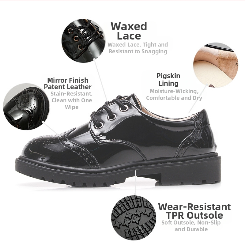 Deti kožené tanečné topánky pre chlapcov, britský štýl, zapínanie na suchý zips, podrážka z TPR, latexová stielka, podšívka z bravčovej kože