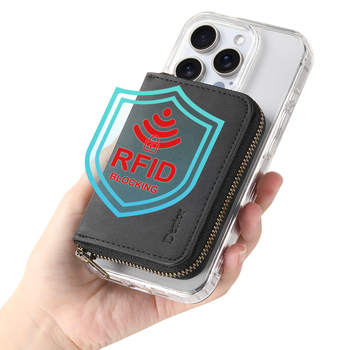 Ādas kartes turētājs ar rāmi, MagSafe saderīgs, RFID bloķēšana, rāvējslēdzējs, liela jauda