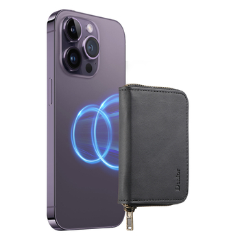 Ādas kartes turētājs ar rāmi, MagSafe saderīgs, RFID bloķēšana, rāvējslēdzējs, liela jauda