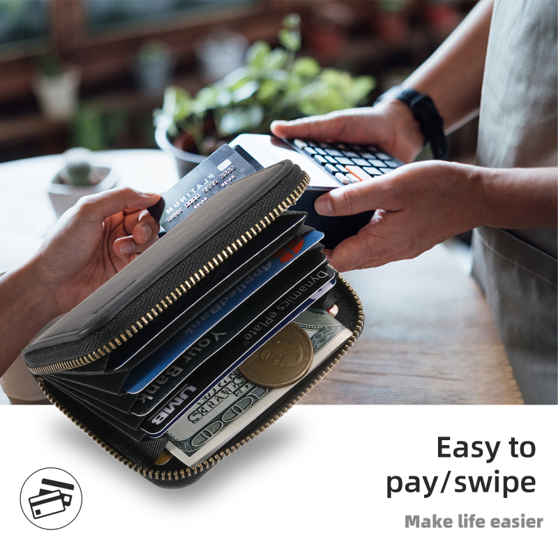 Kožený držiak na kartu s rámom, MagSafe kompatibilný, RFID blokovanie, zips, veľká kapacita