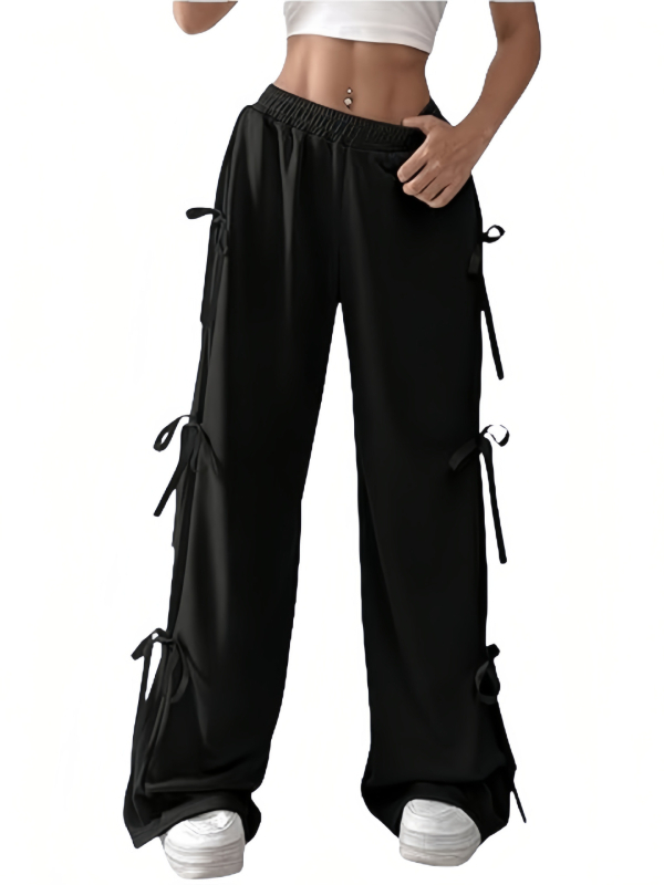 Moteriškos plačios sportinės kelnės su aukštu juosmeniu ir elastine juosta, medvilnė su elastanu, laisvas kirpimas, saldus stilius