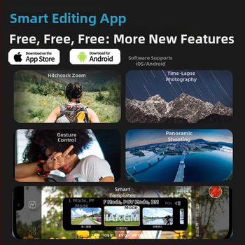 3-tengelyes kézi stabilizátor mobiltelefonhoz; manuális telepítés; kompatibilis 260 g-ig terjedő telefonokkal; súly 350 g; 2023-ban piacra dobva.