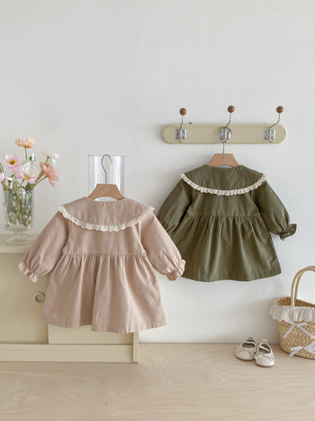 Φθινοπωρινό φόρεμα πριγκίπισσας για κορίτσια, 100% βαμβάκι, επένδυση από βαμβάκι, μακριά μανίκια, λαιμός τύπου κούκλας, για 1–3 χρόνια