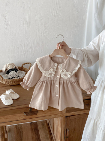 Φθινοπωρινό φόρεμα πριγκίπισσας για κορίτσια, 100% βαμβάκι, επένδυση από βαμβάκι, μακριά μανίκια, λαιμός τύπου κούκλας, για 1–3 χρόνια