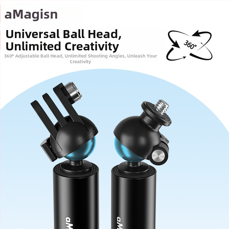 Rozšírená selfie tyč s guľovou hlavou pre športové kamery – hliníková zliatina + nerezová oceľ; kompatibilné s Insta360, DJI, GoPro; Značka Amagisn Amy