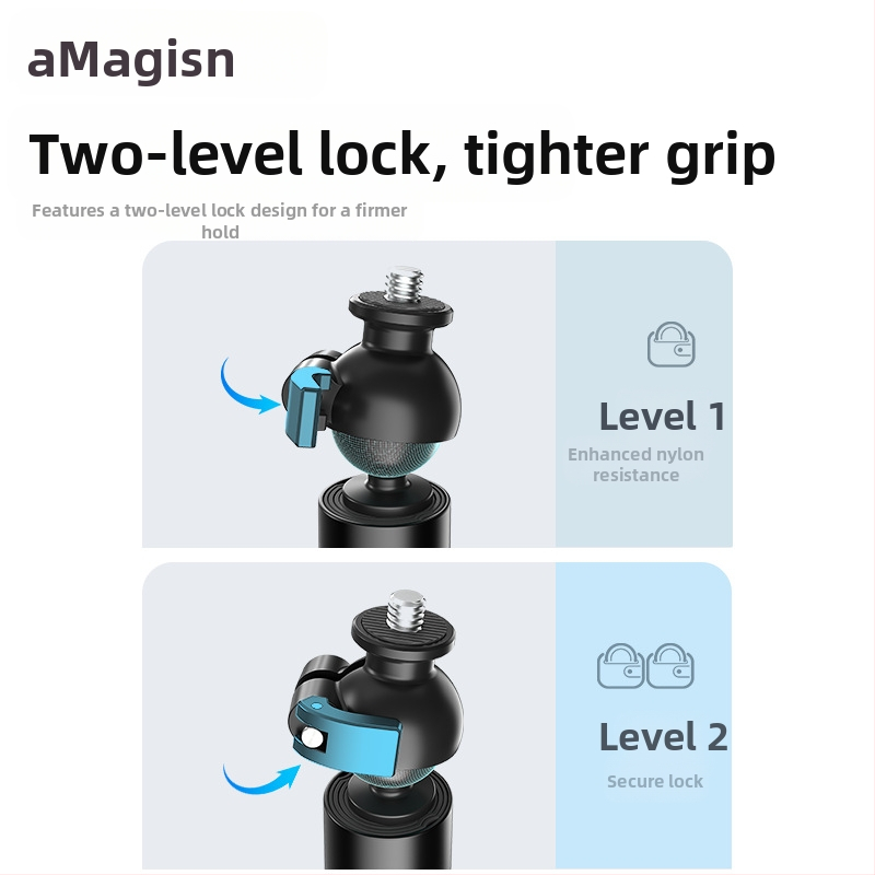 Rozšírená selfie tyč s guľovou hlavou pre športové kamery – hliníková zliatina + nerezová oceľ; kompatibilné s Insta360, DJI, GoPro; Značka Amagisn Amy