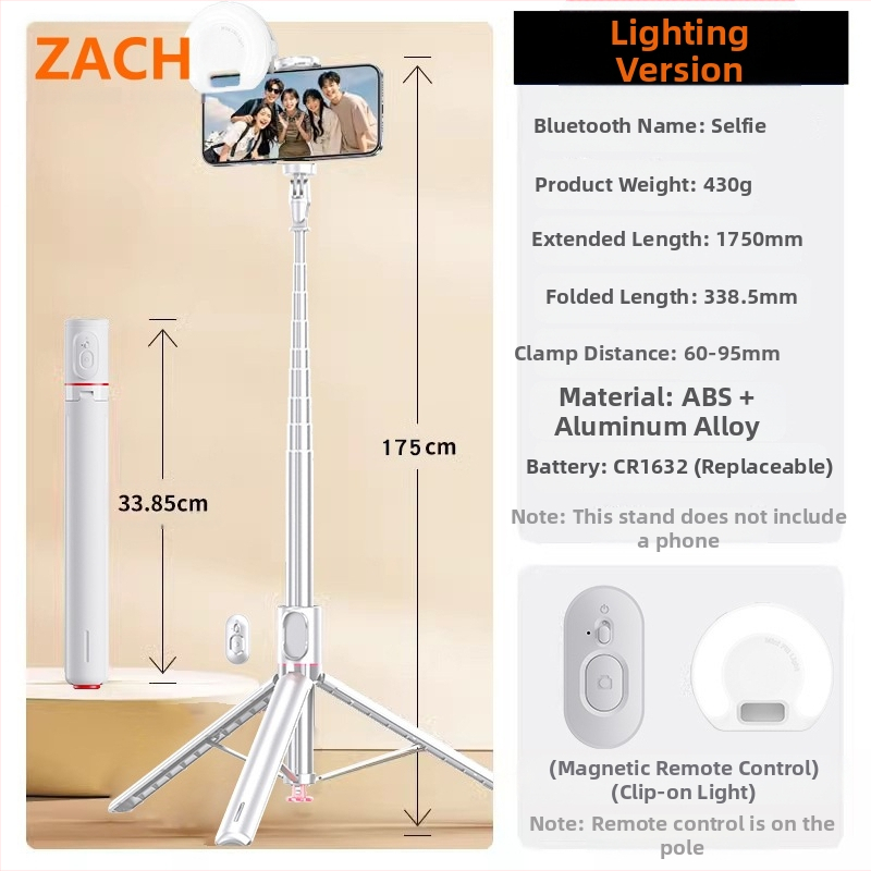 Nuotraukų ir vaizdo įrašų trikojis iš ABS + aliuminio lydinio, vaizdo stabilizavimas, įmontuotas apšvietimas, Bluetooth, nuotolinio valdymo pultas