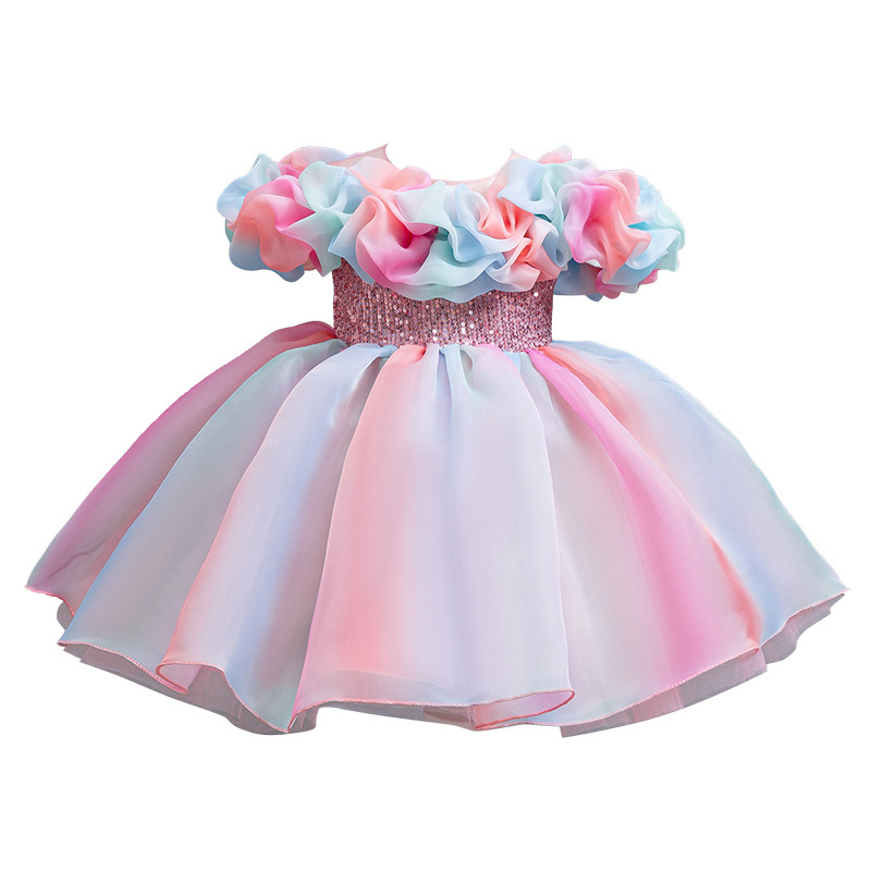 GULULU Rochie pentru copii cu unicorn tutu, stil prințesă, material poliester plisat, pentru vârsta 3–8 ani, vară 2025