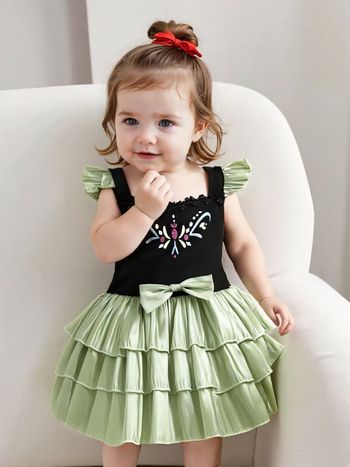 Ολόσωμο ρούχο-romper για κοριτσάκια με θέμα πριγκίπισσα, καλοκαίρι/άνοιξη, πολυεστέρας, κοντά μανίκια, διπλό κλείσιμο