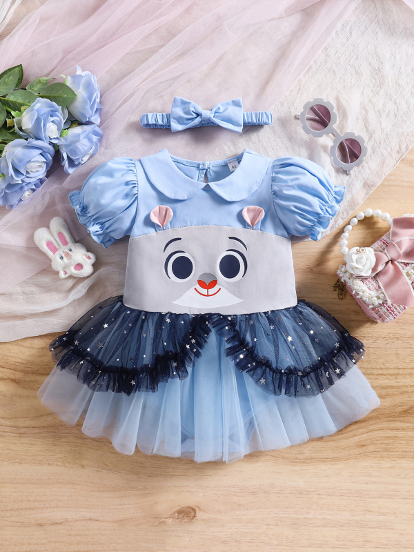 Ολόσωμο ρούχο-romper για κοριτσάκια με θέμα πριγκίπισσα, καλοκαίρι/άνοιξη, πολυεστέρας, κοντά μανίκια, διπλό κλείσιμο