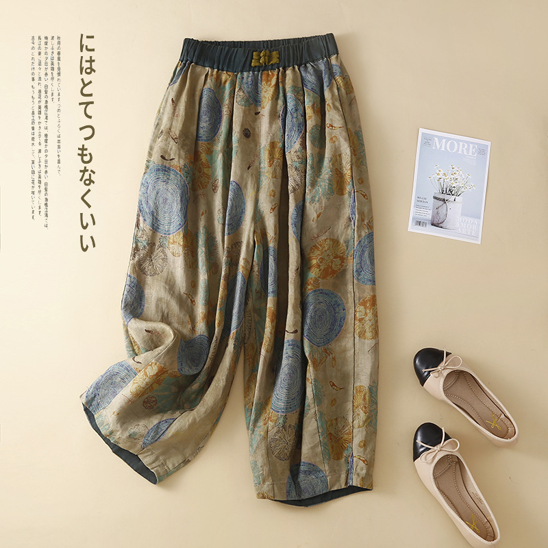 Levia дамски casual cropped панталони с широки крачоли, свободна талия, тънък полиестер-памук бленд (50–70% полиестер / 30–50% памук), пролет 2025, стил японски и корейски свободен стил