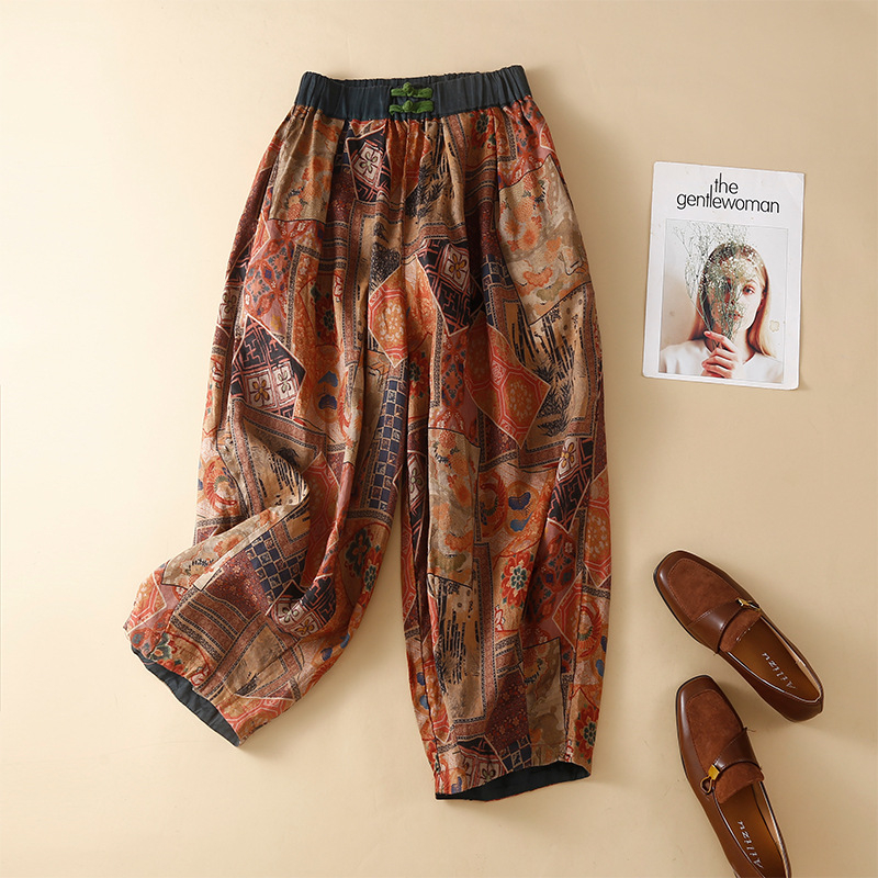 Levia ženske casual hlače cropped wide-leg, opuštena struka, tanka mješavina poliester-pamuk (50–70% poliester / 30–50% pamuk), proljeće 2025, japansko-korejski leisure stil